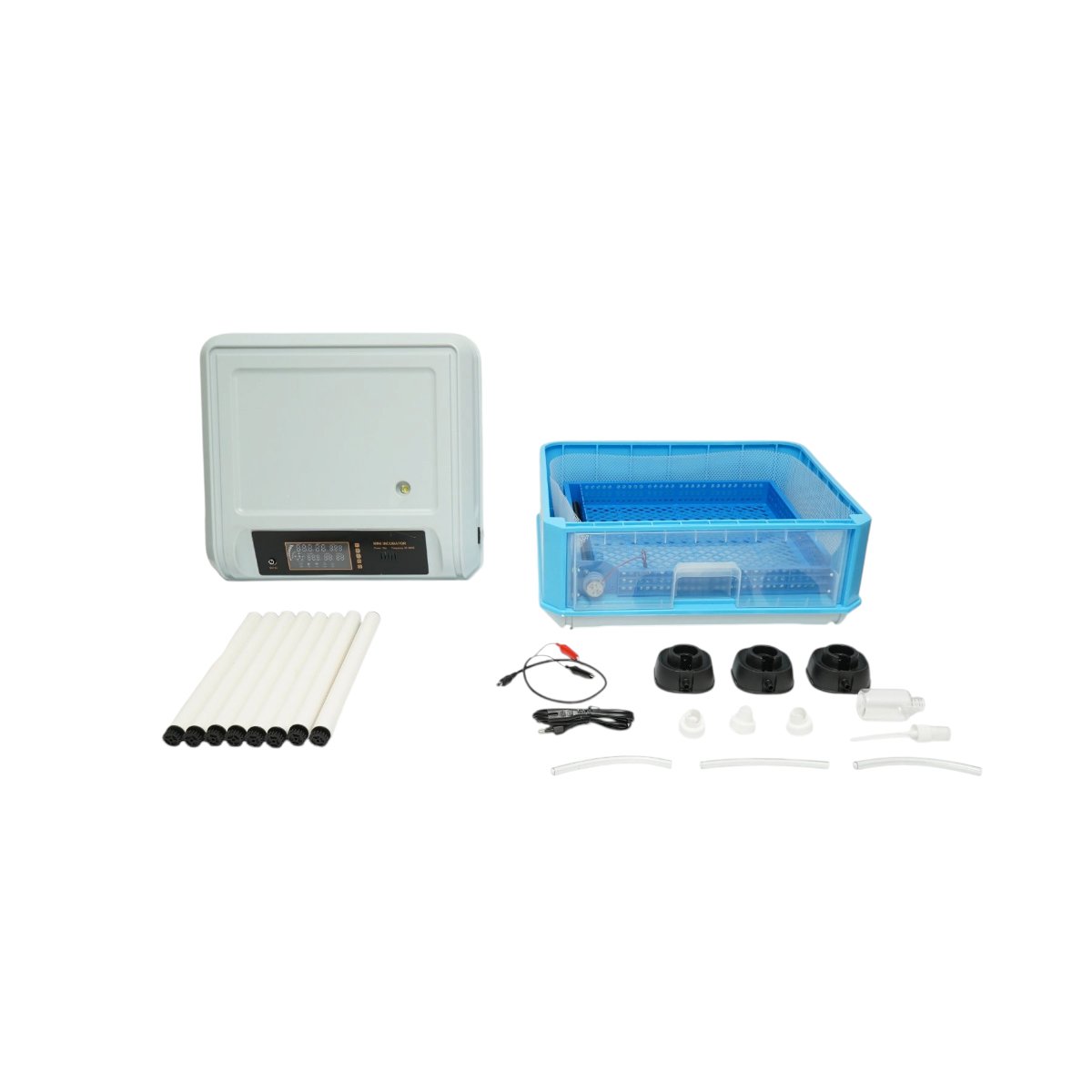 Automata tojásinkubátor, keltető gép 36 tojáshoz 35W, 12V-220V, automata forgatás, LED ovoszkóp, hőmérséklet-szabályozás, páratartalom-szabályozás, digitális kijelző, riasztás