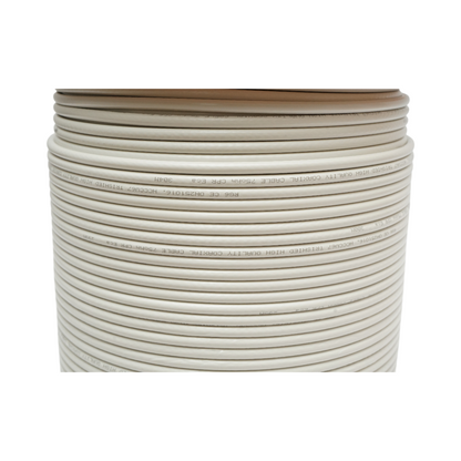 RG6 Trishield koaxiális kábel CCS 1.02mm, 75 Ohm, CPR Eca, PVC fehér 305m/tekercs