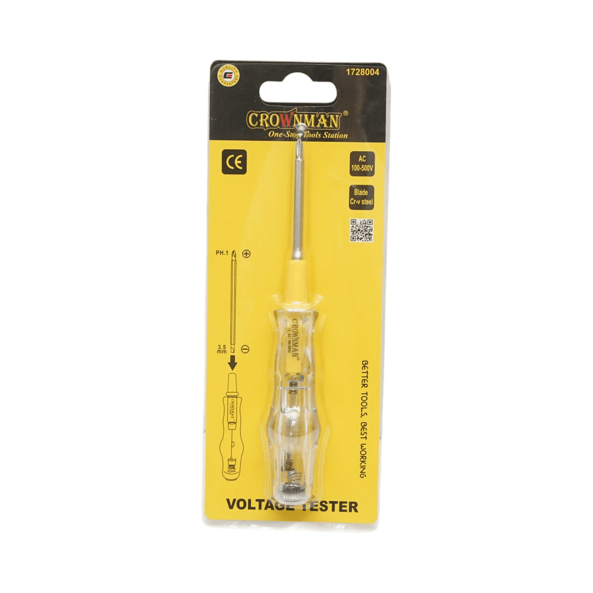 Csavarhúzó feszültségmérő 100-500 V AC, kettős fejű PH1/3,5x160 mm Cr-V Crownman