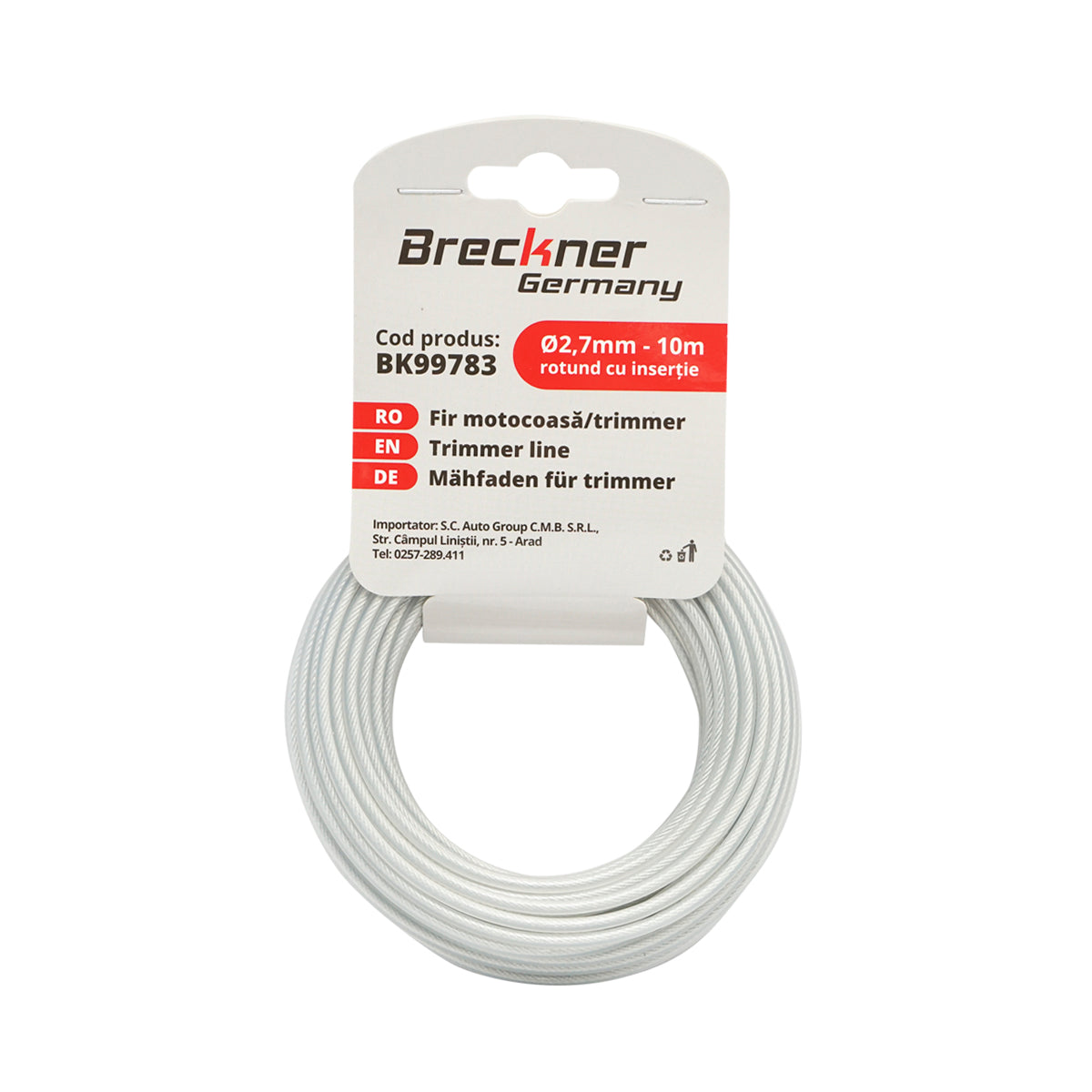 Fűkasza damil, kerek, fém betéttel 2.7mmx10m Breckner Germany