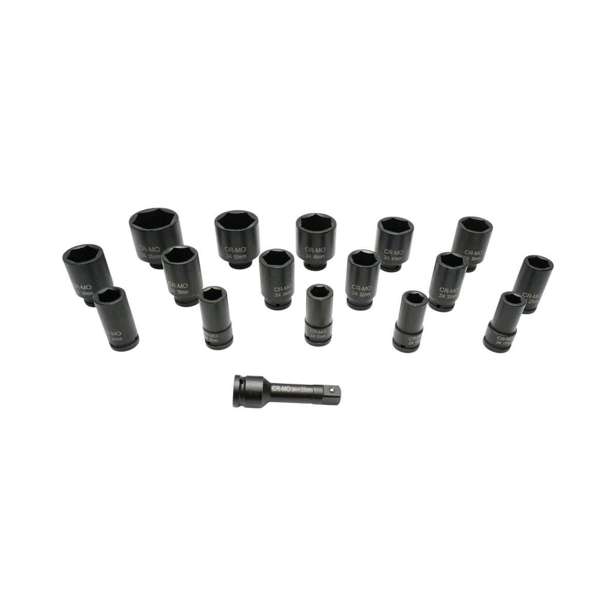 Breckner Germany dugókulcskészlet készlet hosszú 17-55mm, 125mm hosszabbító, 3/4 inch négyzet Cr-Mo 17 részes