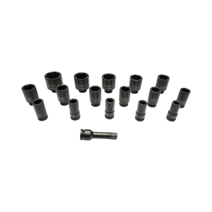 Breckner Germany dugókulcskészlet készlet hosszú 17-55mm, 125mm hosszabbító, 3/4 inch négyzet Cr-Mo 17 részes