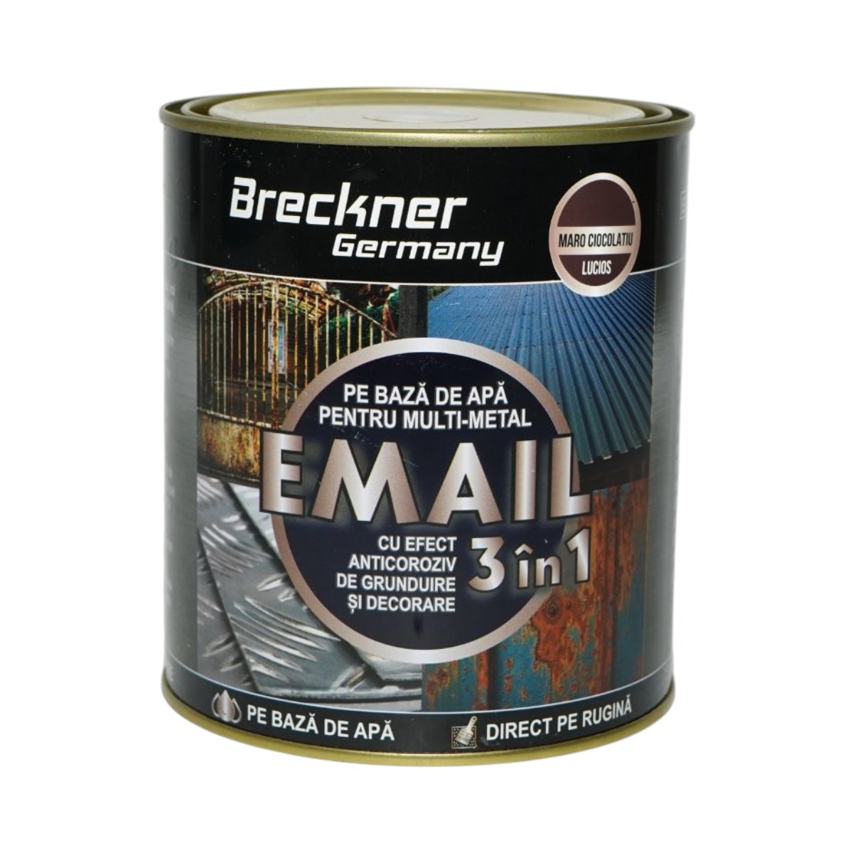Breckner Germany 3 in 1 rozsdagátló zománcfesték csokoládébarna fényes fém felületekhez 750g, közvetlenül a rozsdára, vízalapú