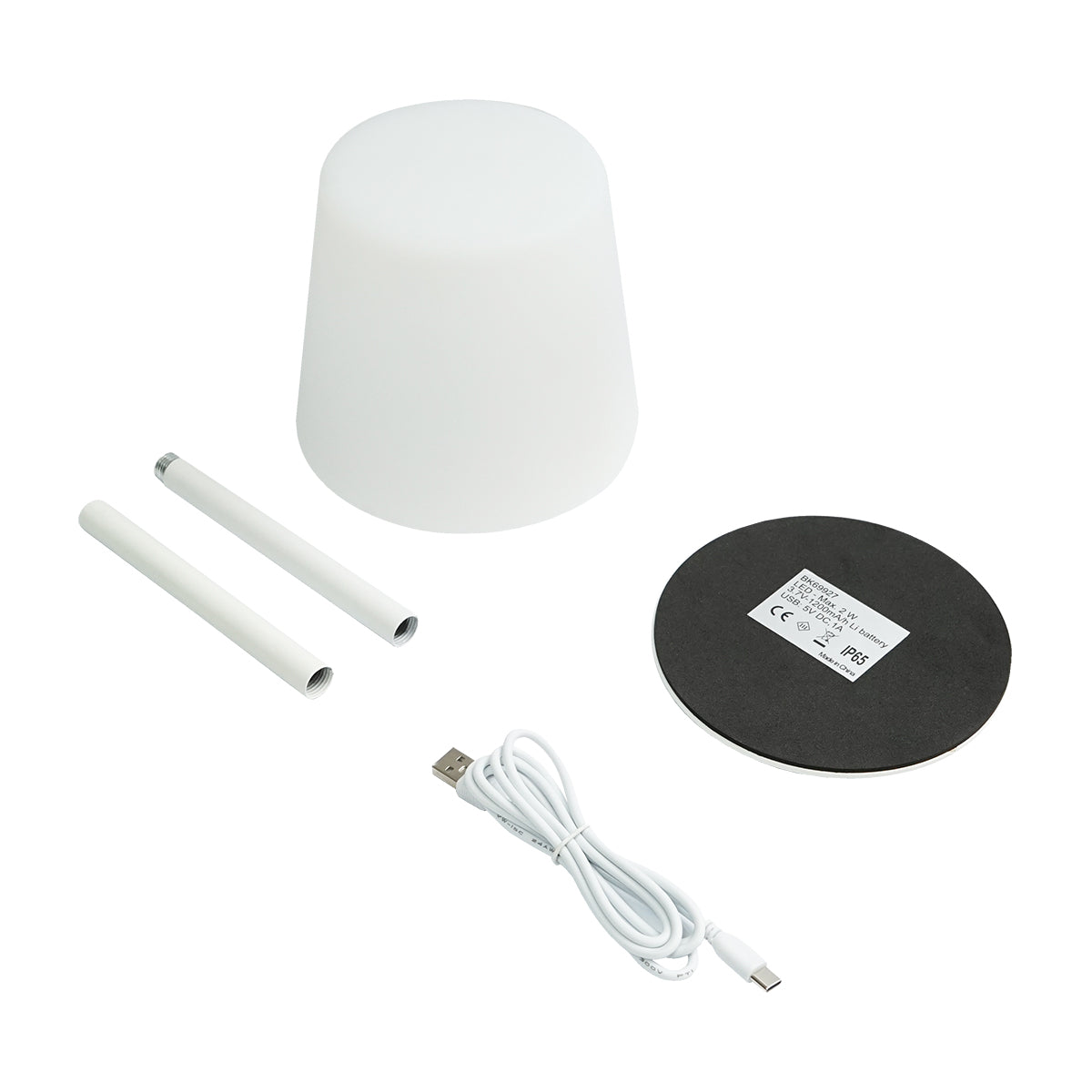 2W fehér kültéri LED asztali lámpa 2W, 3.7V/1200mAh akkumulátor, USB újratölthető 5V/1A Breckner Germany