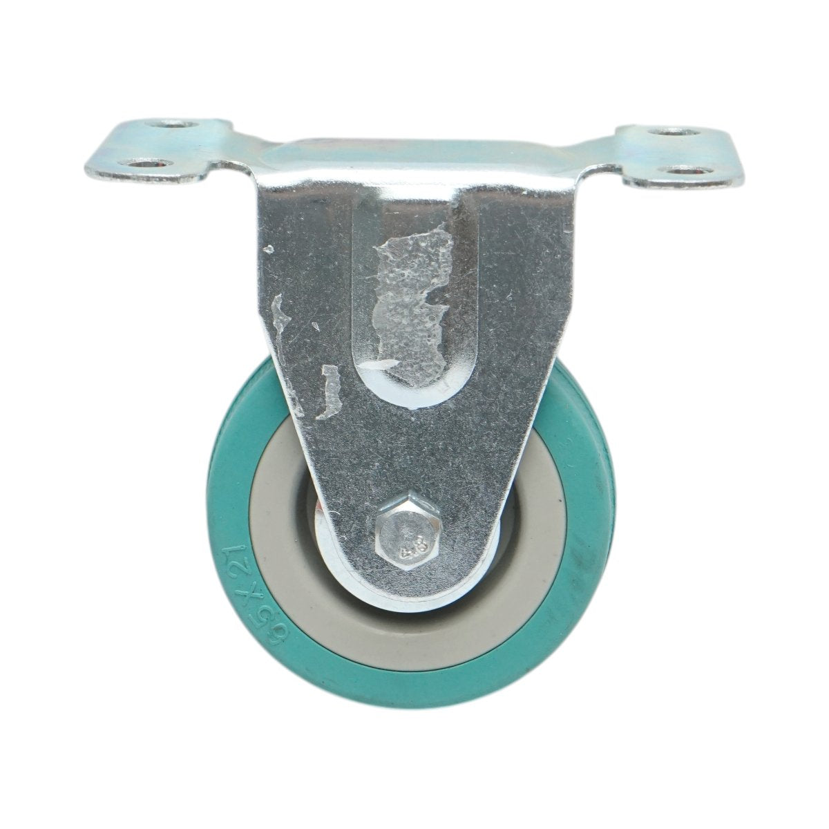 Rögzített kerék 65x19mm fék nélkül, kék tömör gumi, acél lemez 100x59mm 35kg