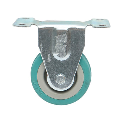 Rögzített kerék 65x19mm fék nélkül, kék tömör gumi, acél lemez 100x59mm 35kg