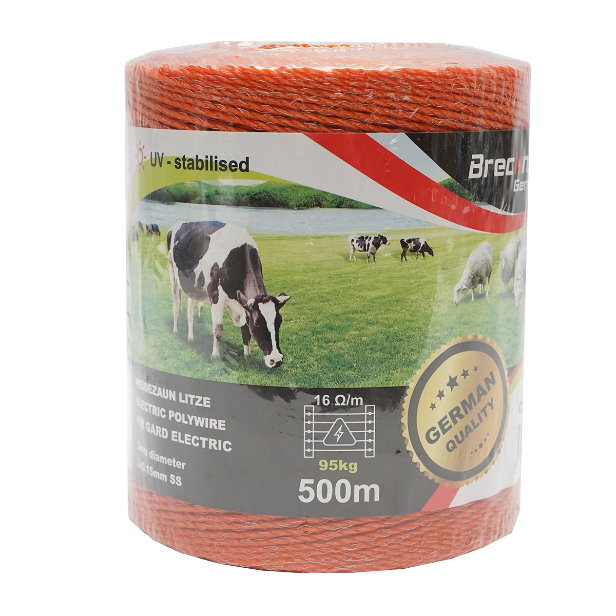 Narancssárga drót orsó legyen 2mm legyen 2mm fém betét 3x0.15mm SS, ellenállás 16 Ohm/m, 500m elektromos kerítés Breckner Germany