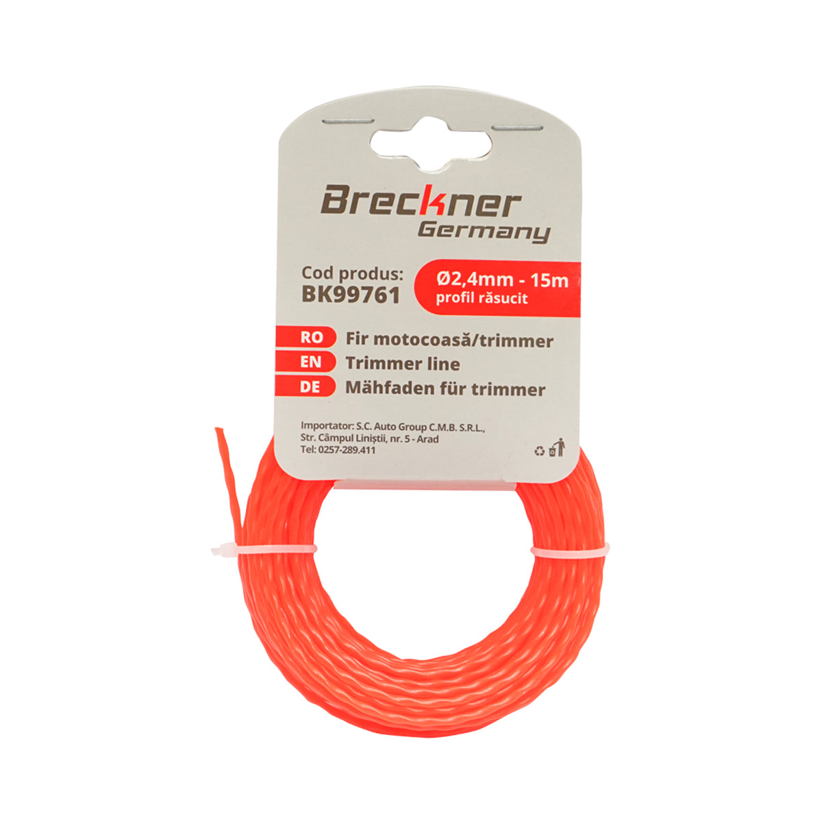 Fűkasza damil, sodort 2.4mmx15m Breckner Germany