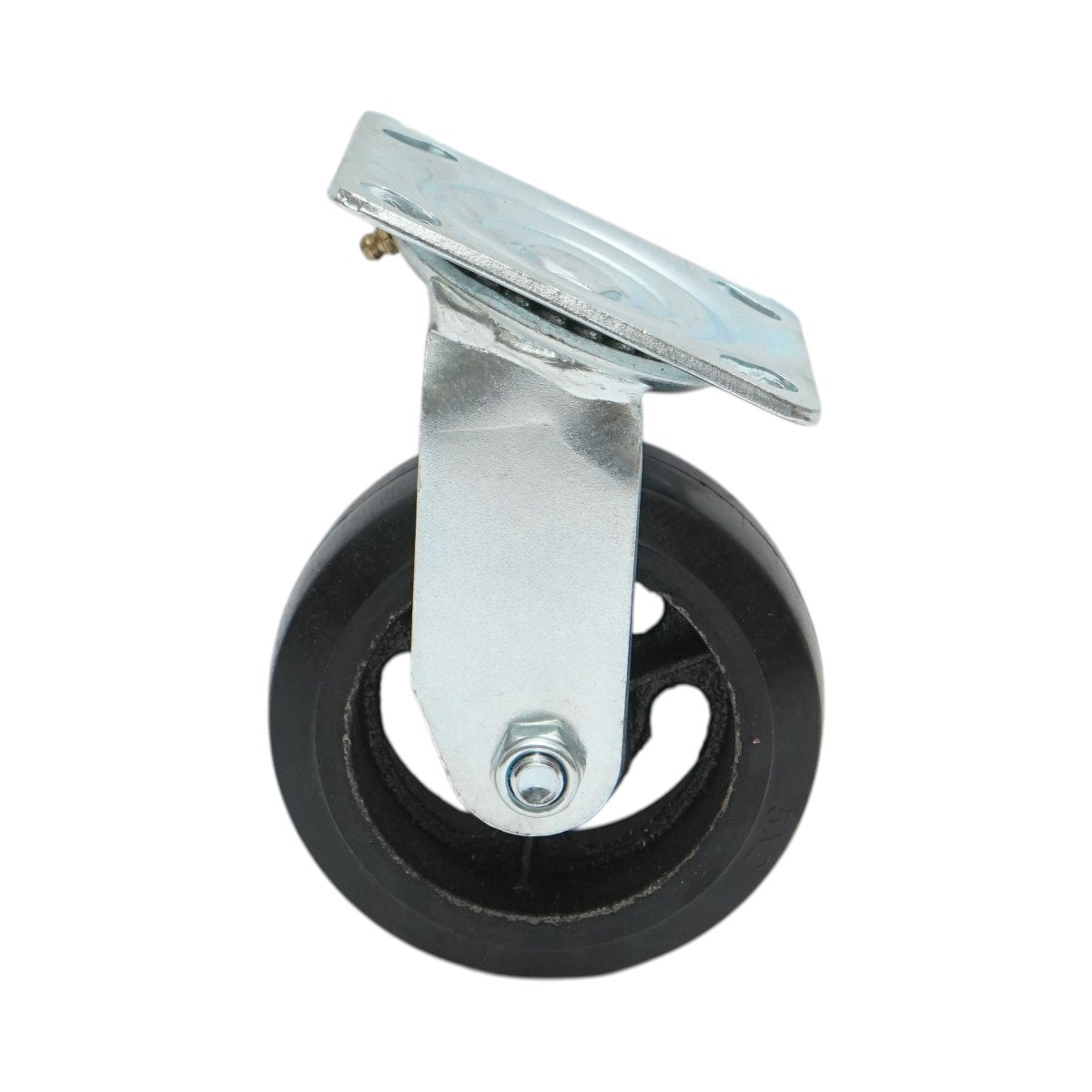 Ipari forgókerék 125x50mm fék nélkül, fekete tömör gumi, acél lemez 115x100mm 130kg