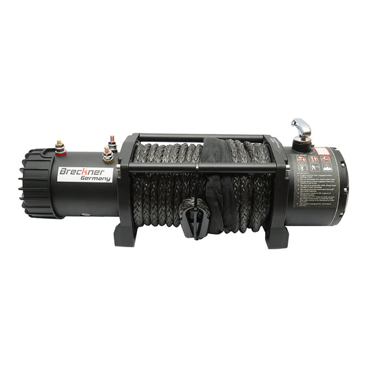 Elektromos csörlő távirányítóval 12V, 6.5hp, 6.1T (13500lbs) szintetikus kábel 9x24m mágnesszelep 400A Breckner Germany