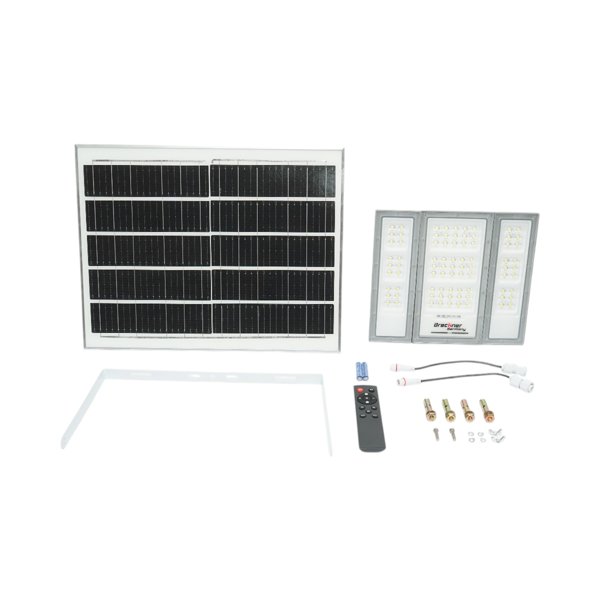 LED lámpa 1300lm, 6500K 25W napelem panellel, LiFePO4 3.2V/15Ah akkumulátor, mozgásérzékelő és távirányító IP66 Breckner Germany