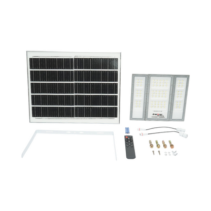 LED lámpa 1300lm, 6500K 25W napelem panellel, LiFePO4 3.2V/15Ah akkumulátor, mozgásérzékelő és távirányító IP66 Breckner Germany