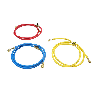 Tömlőkészlet csapolóval 180 cm 3 színű R-410a freon töltéshez
