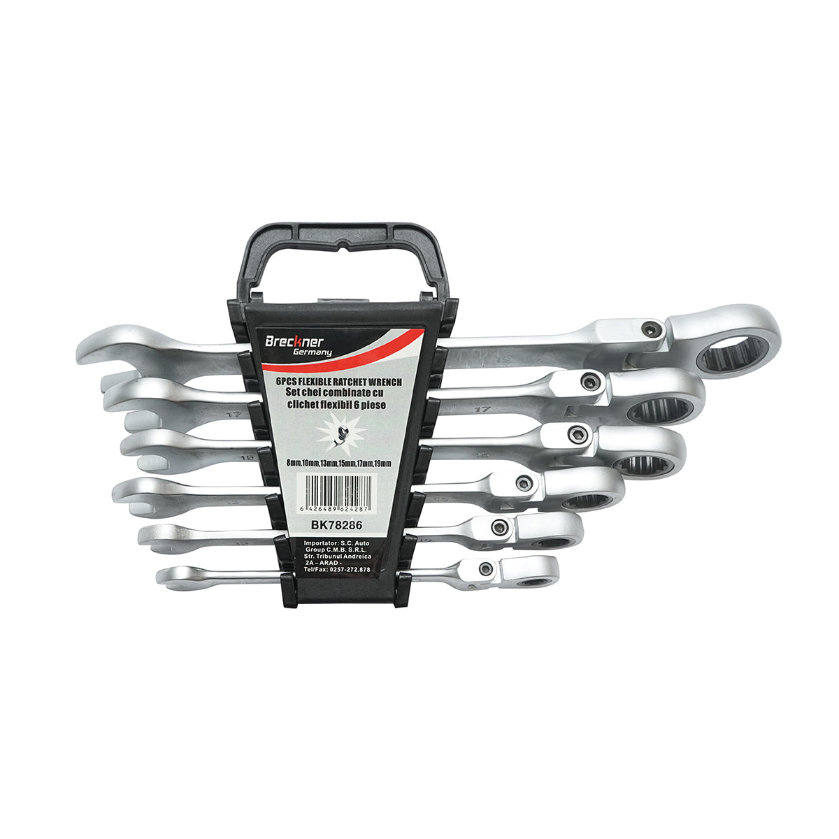 6 darabos CrV 8-19 mm-es kombinált racsnis kulcskészlet Breckner Germany