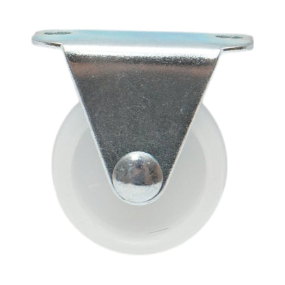 Rögzített kerék 30x14mm fék nélkül, fehér polipropilén, acél lemez 37x19mm 15kg