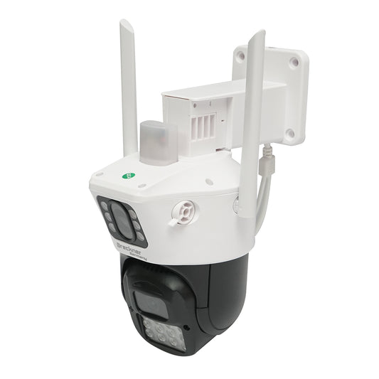 6 MP-os kettős lencsés megfigyelő kamera, WIFI P2P, 360 PTZ forgatás mozgásérzékelővel, sziréna, emberfelismerés, Google Assistant és iCSee alkalmazás