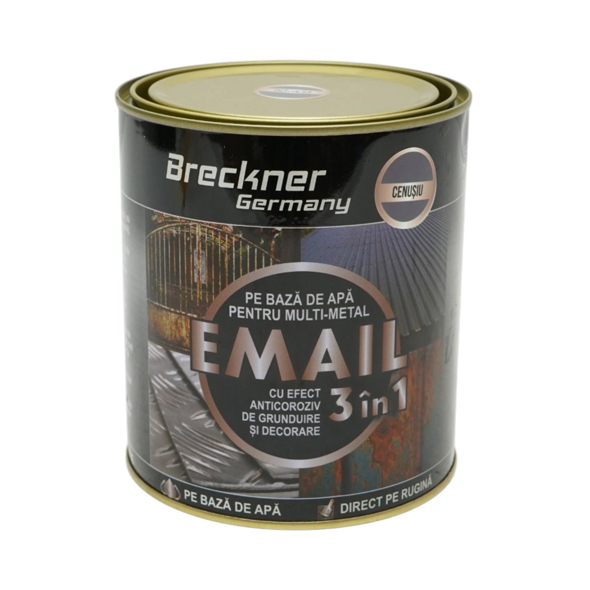 Breckner Germany 3 az 1-ben rozsdagátló email festék fémhez hamuszürke 750g, közvetlenül a rozsdára, vízalapú