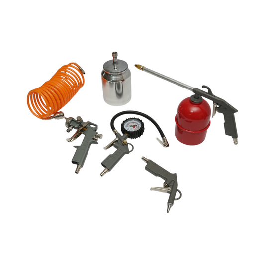 5 darabos sűrített levegős festő, fúvó, fújó, mosó készlet 5m spirál tömlővel Breckner Germany