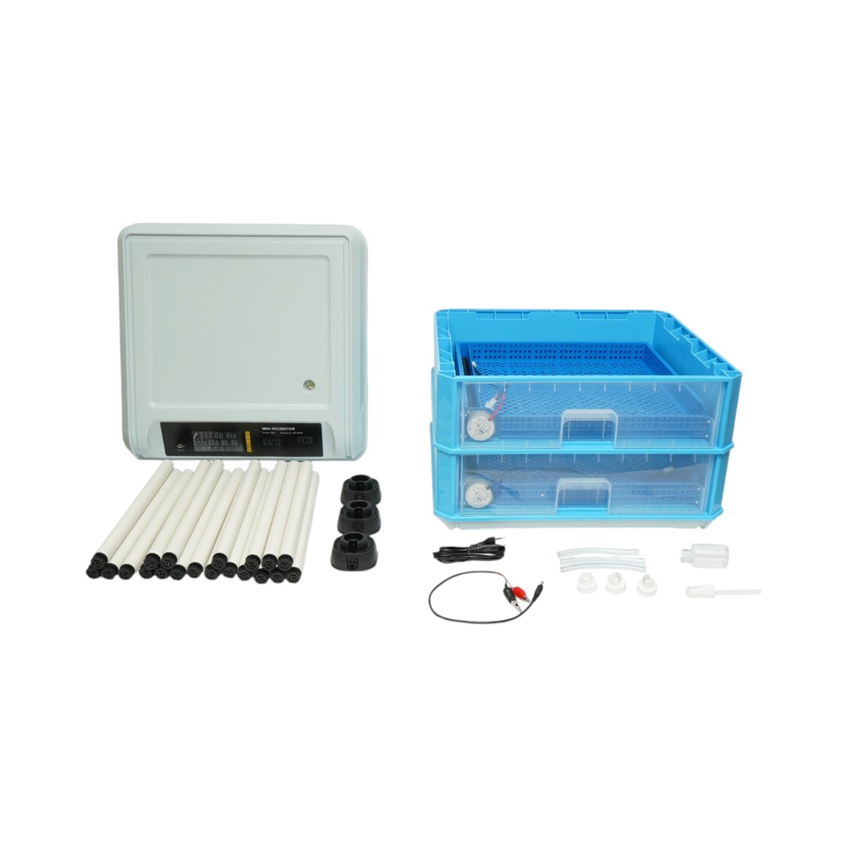 Automata tojásinkubátor, keltető gép 128 tojás 80W, 12V-220V, automata forgatás, LED ovoszkóp, hőmérséklet-szabályozás, páratartalom, digitális kijelző, riasztás