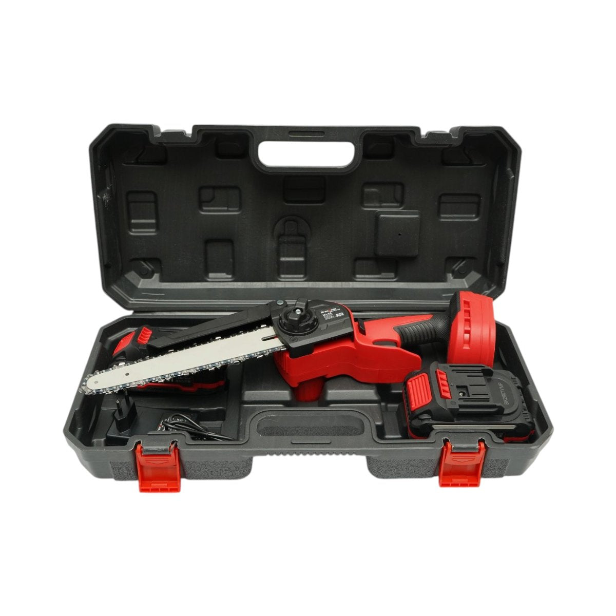 Mini elektromos fűrész 500W 2 db 21V, 1.5Ah Li-ion akkumulátorral, 8 inch (200mm) lánc, 190mm vágási kapacitás, 4600rpm fordulatszám Breckner Germany