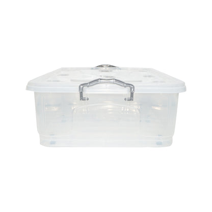 40L tárolódoboz fedéllel és átlátszó műanyag kerekekkel 725x470x200mm
