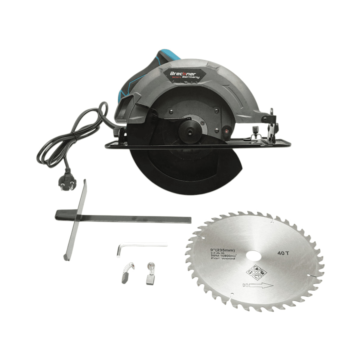 2000 W-os kézi körfűrész, 220 V, 235 mm-es fűrészlap, 0–45°-os vágási szög, 4100 fordulat/perc sebesség Breckner Germany