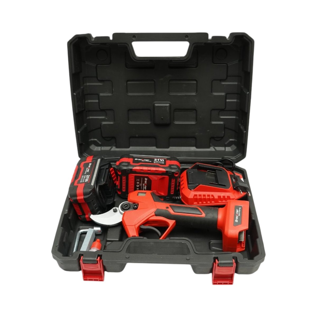 Elektromos metszőolló , kertészeti olló 500W 2 db 21V, 4Ah Li-Ion akkumulátorral, Brushless, digitális kijelző, max vágási átmérő 40mm Breckner Germany