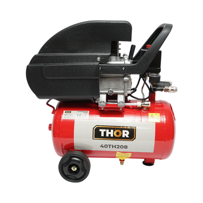 Légkompresszor 24L, motorteljesítmény 1,5KW/2CP, maximális nyomás 8 bar, szívólevegő térfogat 195L THOR