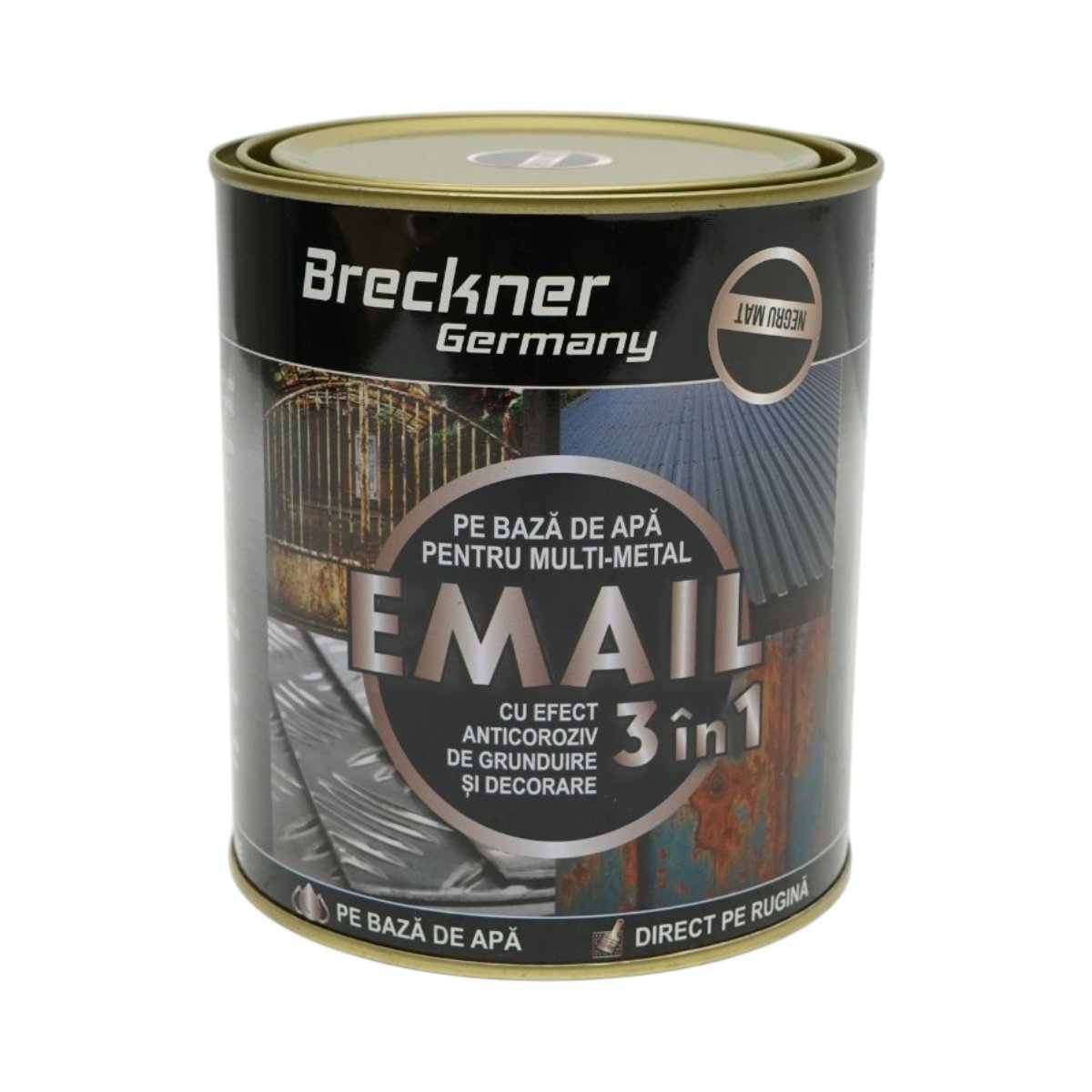 Breckner Germany 3 az 1-ben rozsdagátló email festék matt fekete fémhez 750g, közvetlenül a rozsdára, vízalapú
