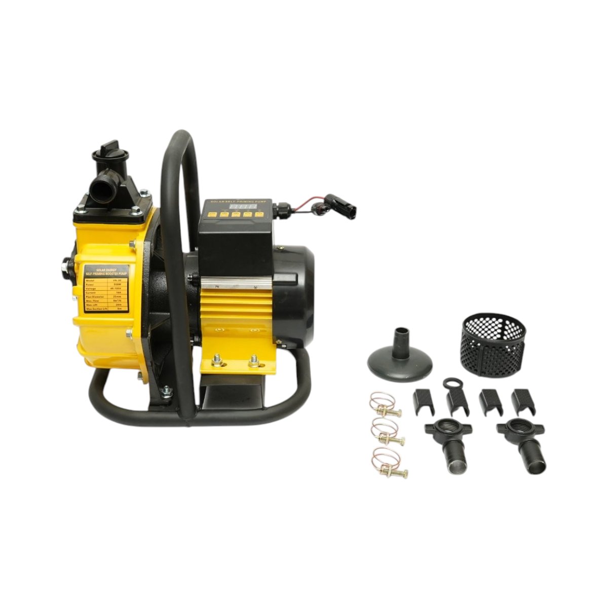 Napelemes önfelszívó automata booster vízpumpa 900W, 48-105V, 1 col, 6 m3/h teljesítmény, 8m szívómélység, 28m szivattyúzási magasság öntözéshez