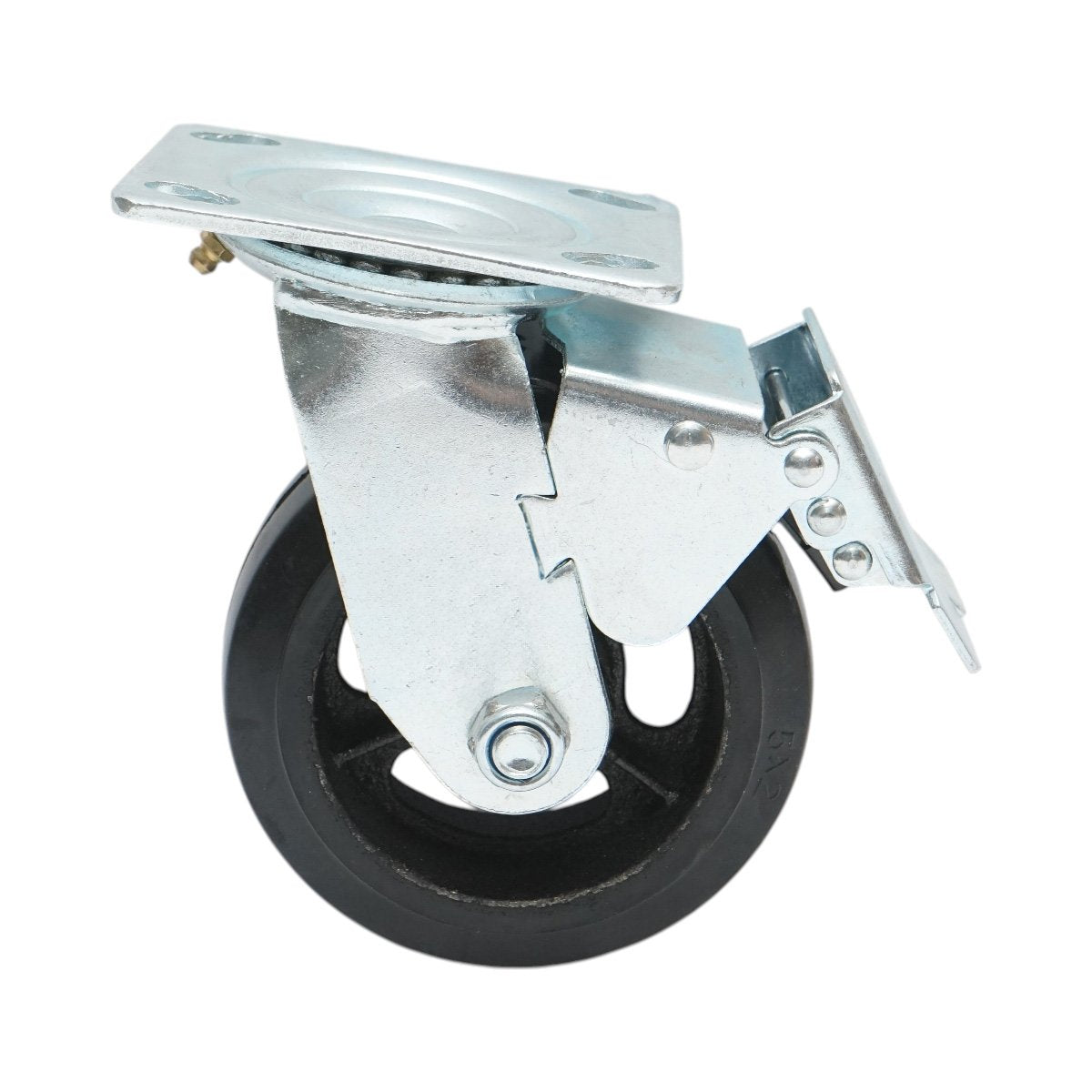 Ipari forgókerék 125x50mm fékezéssel, tömör fekete gumi, acél lemez 115x100mm 130kg