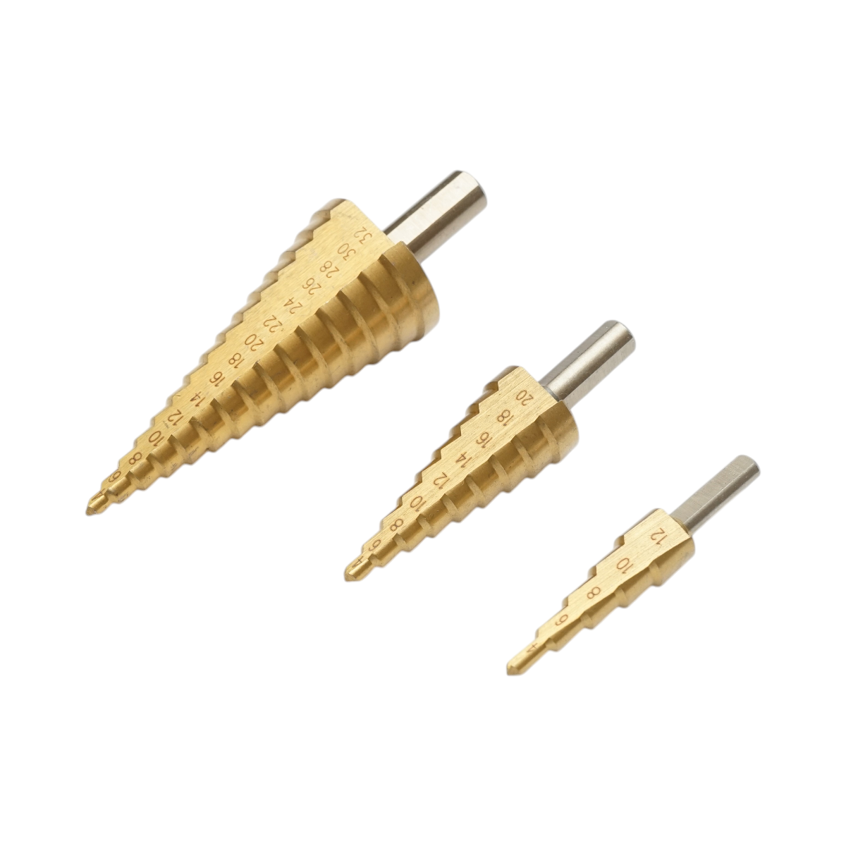 3 db kúpos fúrókészlet 5 lépésben 4-12mm, 9 lépésben 4-20mm, 15 lépésben 4-35mm 4241 HSS acélból fémhez, alumíniumhoz, fához.