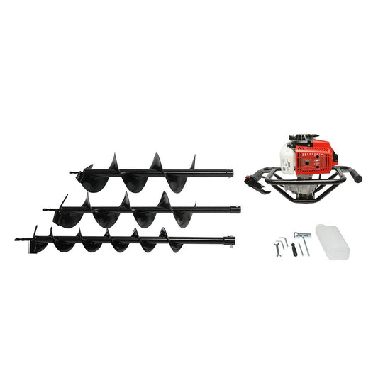 2-ütemű benzinmotoros földfúró 2,8 LE, 52 cm3, 3 fúróval 100 mm, 150 mm, 200 mm THOR