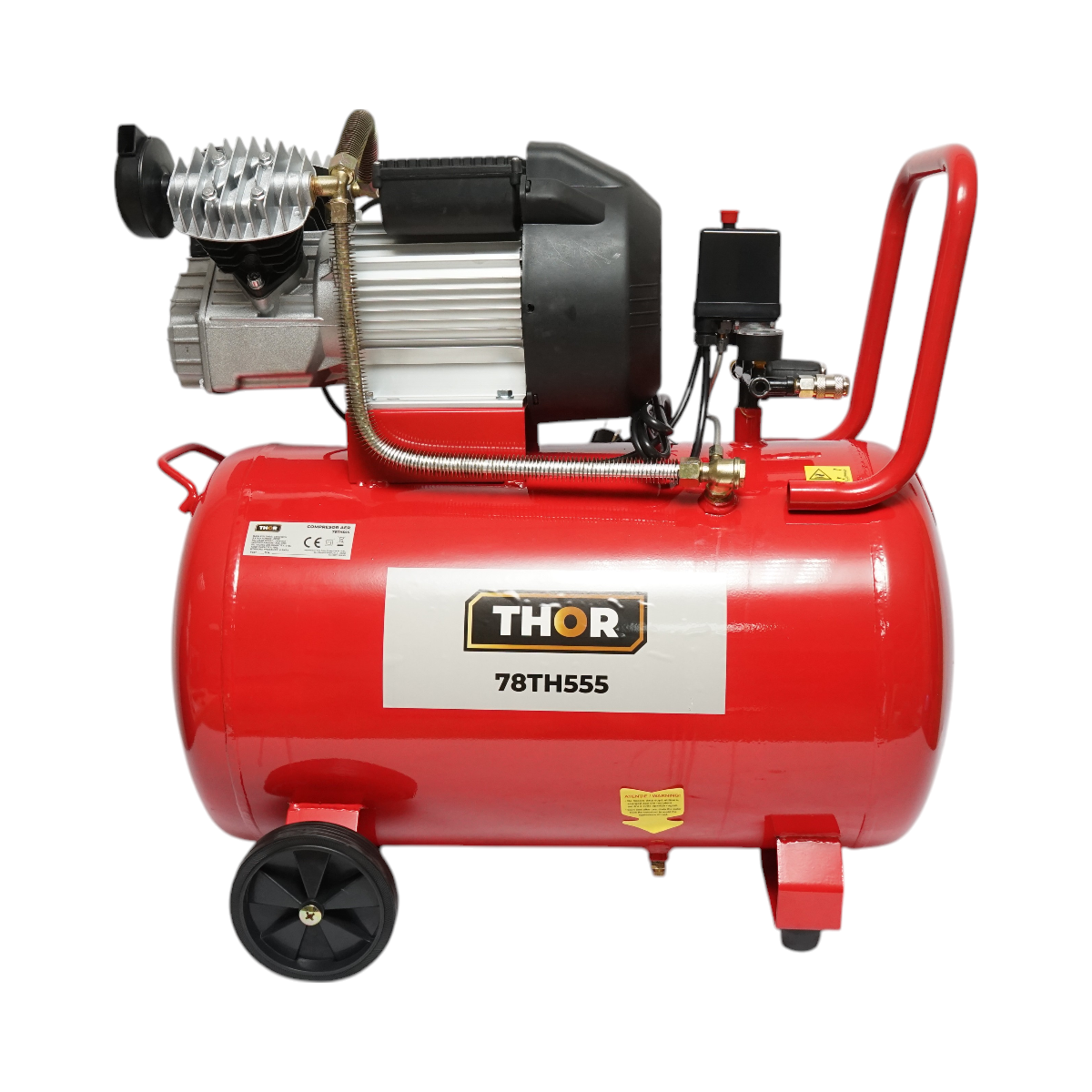 100L légkompresszor, 2 hengeres V motor 2,2KW/2CP, maximális nyomás 8 bar, szívólevegő térfogat 370 L/min THOR