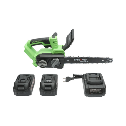 Professzionális elektromos láncfűrész 2 darab 20V, 4Ah Li-ion akkumulátorral, brushless motor, LED digitális kijelző, 12 inch (300mm) lánc Breckner Germany