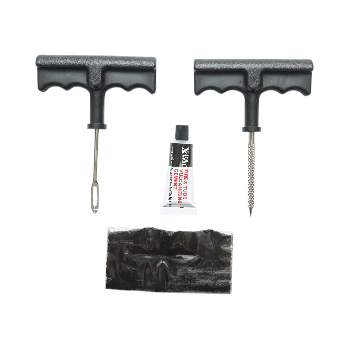 Tubeless gumitömítés hidegvulkanizálási készlet zsinórral, ragasztóval, tűszerű behelyezési eszközzel és 27-003 X-TRA SEAL fúróval