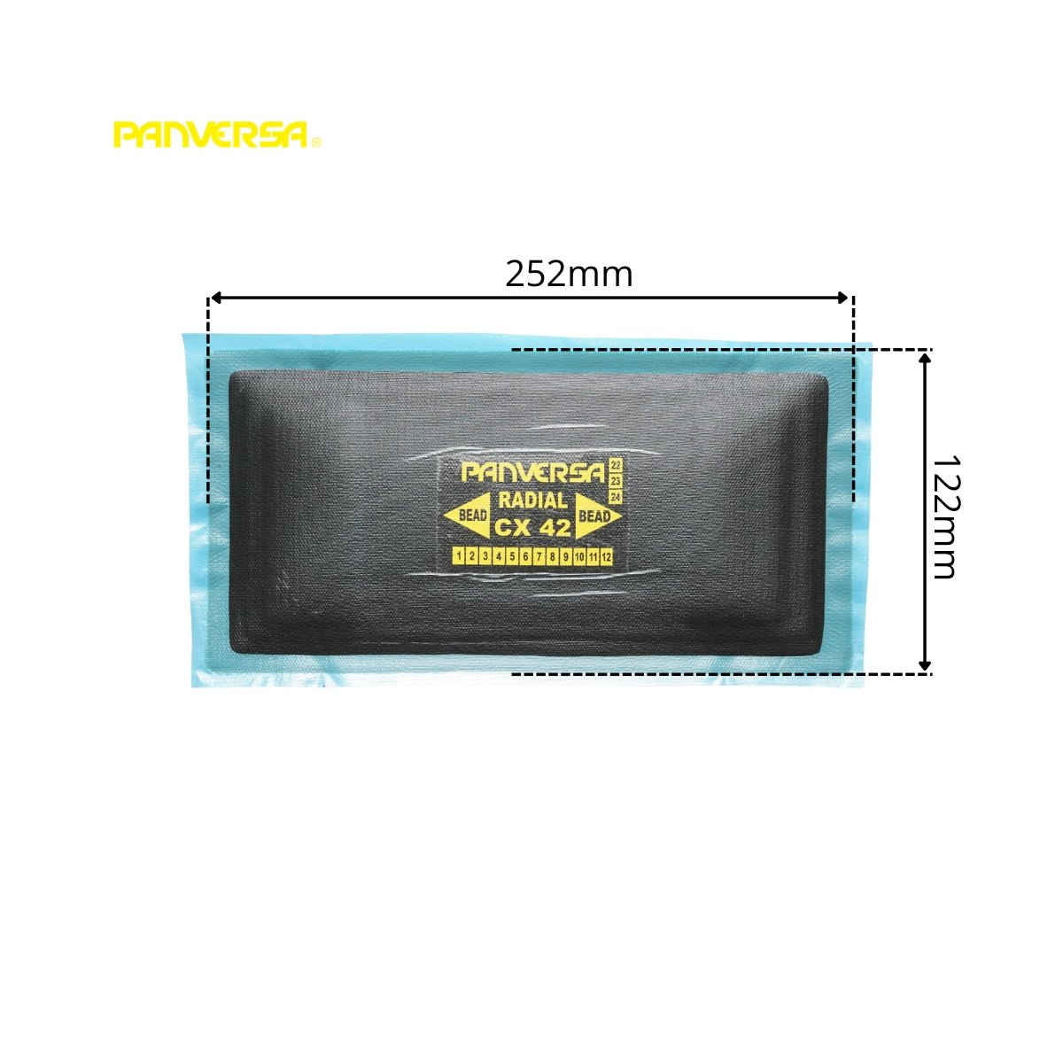 Radiális gumiabroncs vulkanizációs javítófoltok 122x252mm CX-42 Panversa