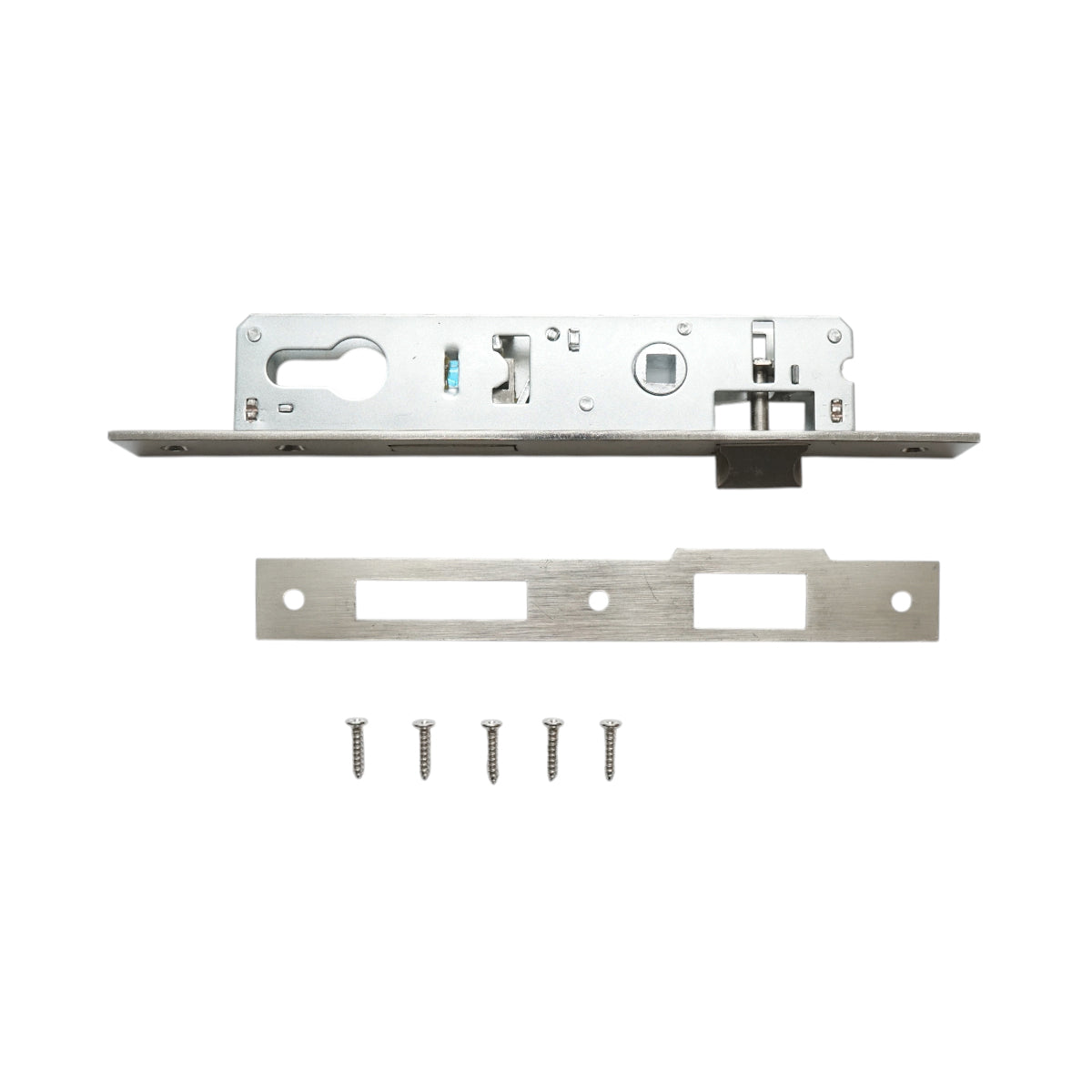 Beépített ajtózár nyelvvel 34x174mm, előlap 23x240mm, szatén nikkel, csavarok mellékelve