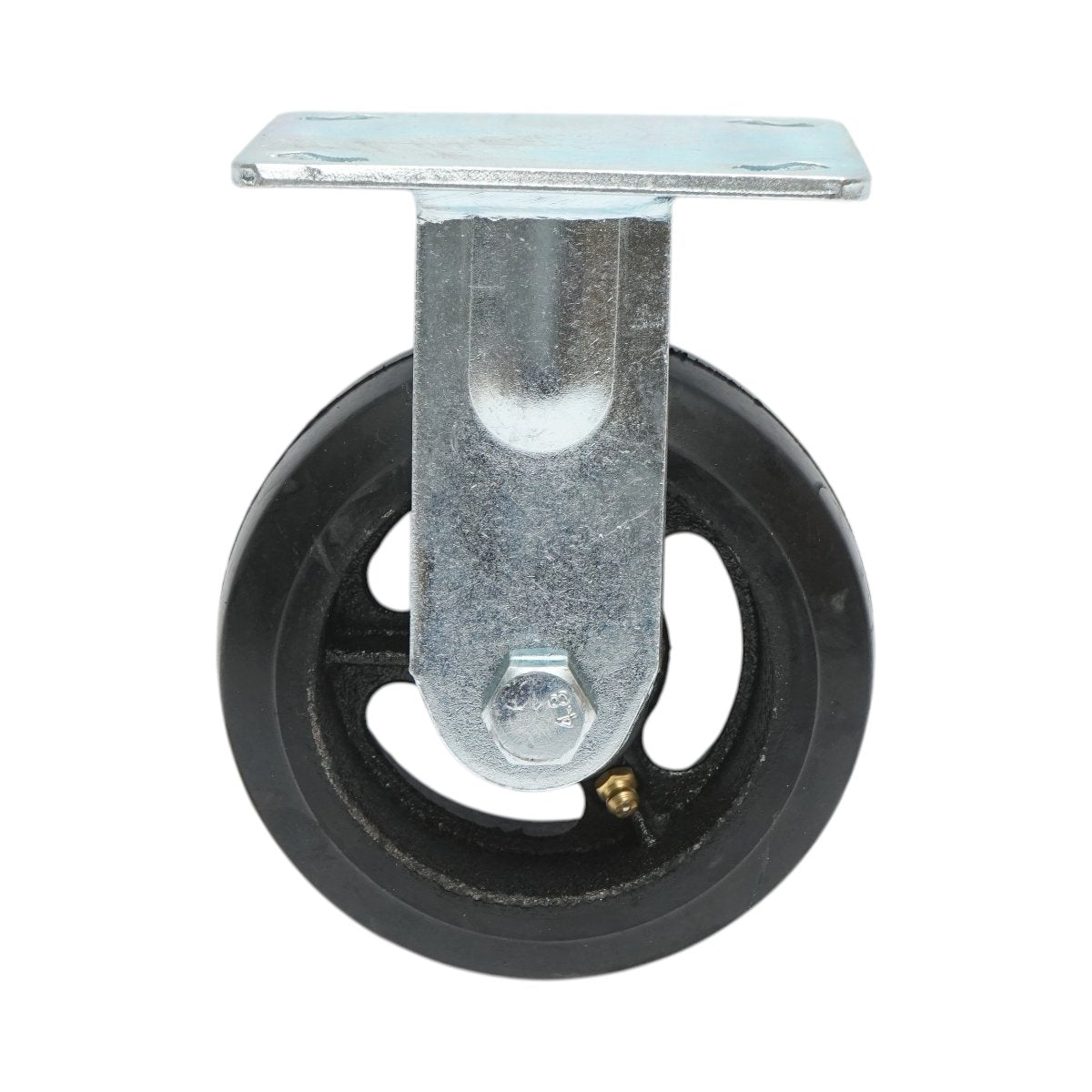 Rögzített ipari kerék 125x50mm fék nélkül, fekete tömör gumi, 115x100mm acél lemez 130kg
