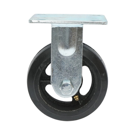 Rögzített ipari kerék 125x50mm fék nélkül, fekete tömör gumi, 115x100mm acél lemez 130kg