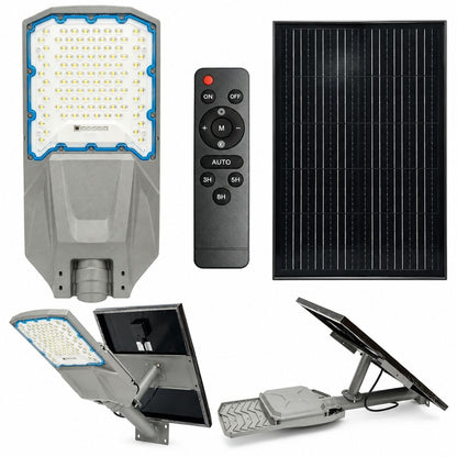 Napelemes LED közvilágítási lámpa 500W 50W-os napelem panellel, LiFePO4 55000mAh akkumulátor, távirányító és rögzítési konzollal Breckner Germany