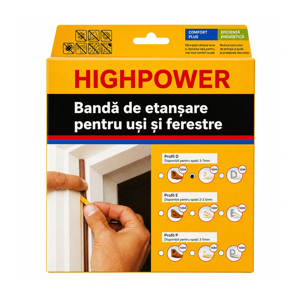 Ajtó- és ablaktömítés fehér öntapadó 10m, D profil 3-7mm, EPDM HighPower