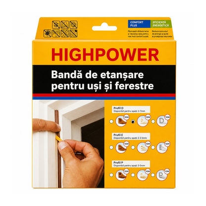 Ajtó- és ablaktömítés fehér öntapadó 10m, D profil 3-7mm, EPDM HighPower