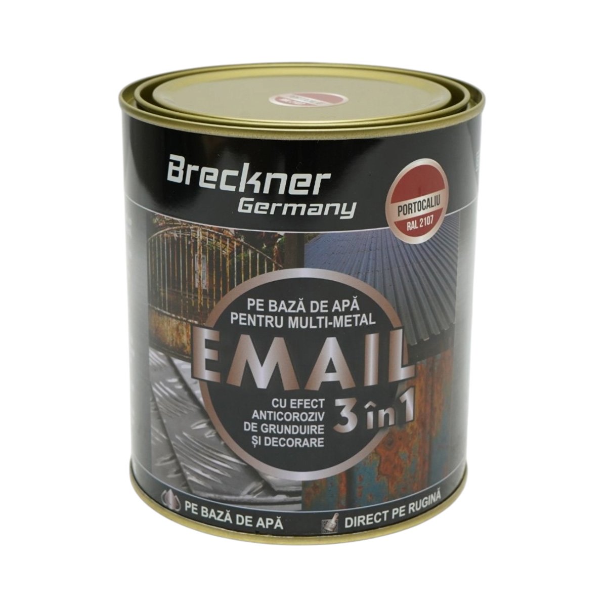 3 az 1-ben rozsdagátló zománcfesték narancssárga 2107 Amazone 750g fémhez, közvetlenül a rozsdára, vízalapú Breckner Germany
