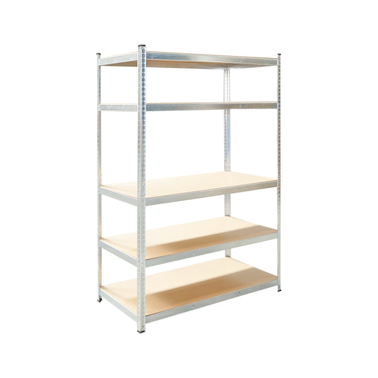 Salgó polc, fém polc, 5 MDF polc, 180x120x60cm, 250kg/polc, csavar nélküli szerelés, horganyzott