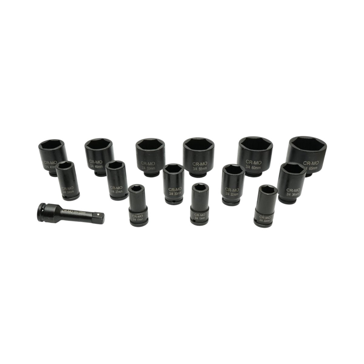 Breckner Germany Ütődugókulcs készlet, 17-65mm hosszú csőkulcsok, 125mm hosszabbító, 3/4 inch négyzet Cr-Mo 15 darab