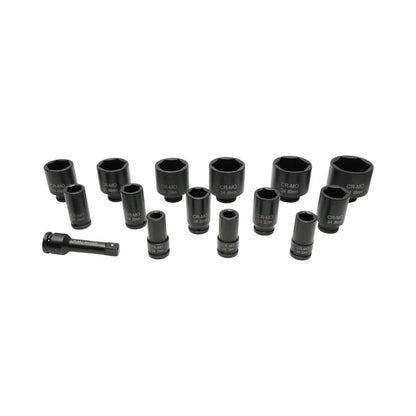 Breckner Germany Ütődugókulcs készlet, 17-65mm hosszú csőkulcsok, 125mm hosszabbító, 3/4 inch négyzet Cr-Mo 15 darab
