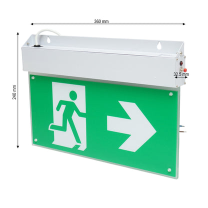 EXIT LED vészjelzés lámpa 220V, 3W, Li-ion 1800mAh akkumulátor, felületre szerelhető, 3 órás üzemidő IP20