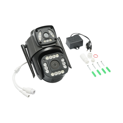 4MP 1080P, WIFI és 4G, PTZ kettős objektíves megfigyelő kamera mozgásérzékelővel, emberérzékeléssel és V380 Pro alkalmazással.