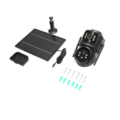 4 MP-es kettős objektíves megfigyelő kamera 7,6 W-os napelemmel, 18650-es gyorstöltő akkumulátorral, WIFI 2,4 GHz, 360 fokos PTZ PTZ 360 fokos PTZ mozgásérzékelővel, emberi PIR érzékeléssel, riasztással, éjjellátással és iCSee alkalmazással.
